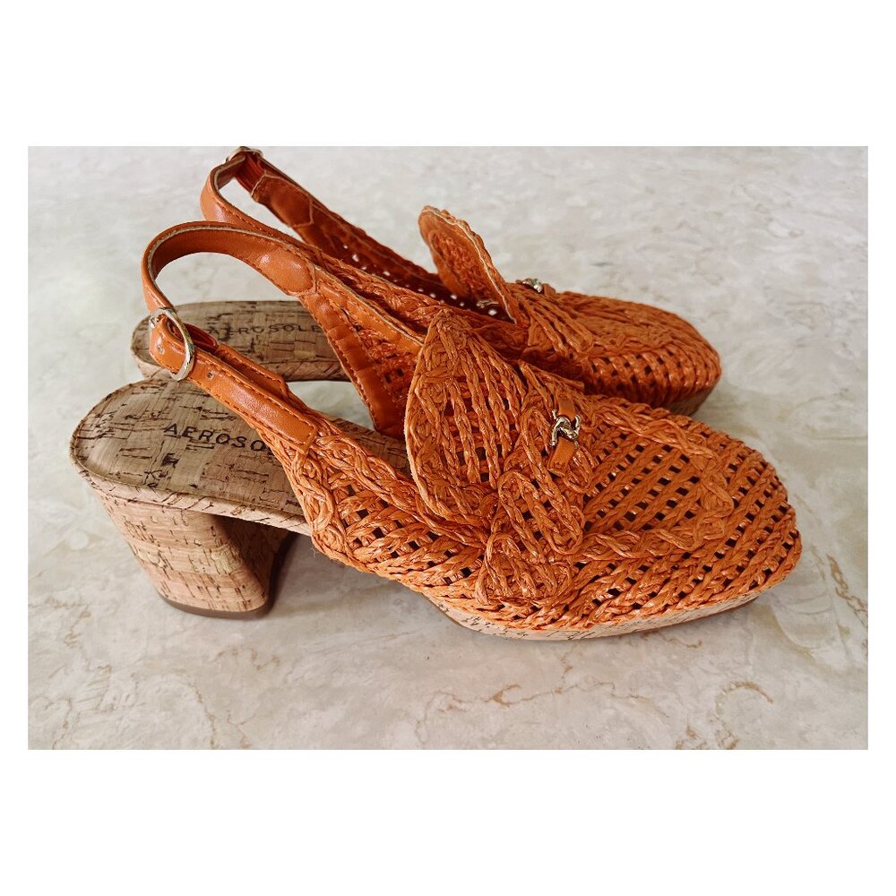 AEROSOLES Orange Woven Slingback Chunky Heel Sandals